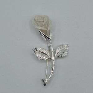 Vintage Silver Tone Metal Mesh Rose Brooch Pin, AAi Signed, 2.25”